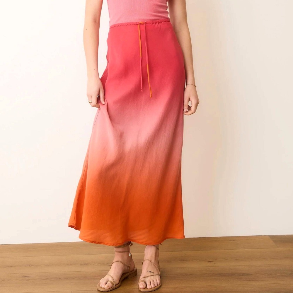 Marine Layer Gabrielle Slip Maxi Skirt M NWT Warm Ombre Tencel Drawstring